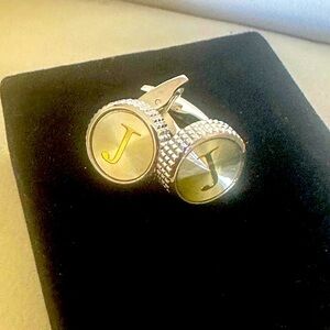 Round Engraved Gold Letter Initial “J ” Cufflinks.